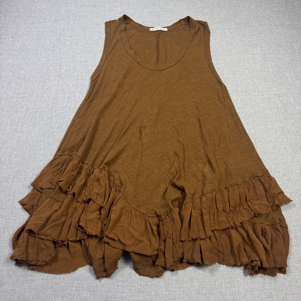 We The Free Tank Dress Womens Medium Brown Ruffle Scoop Neck Lightweight Summer